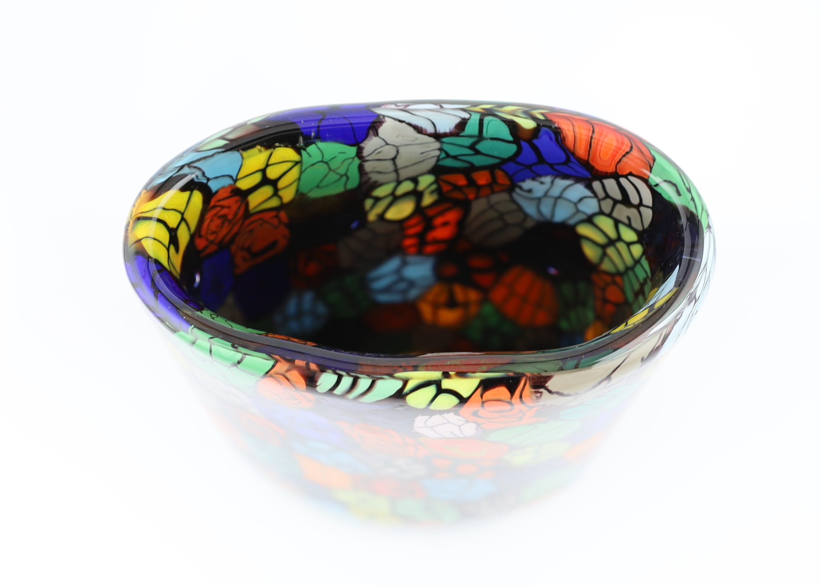 Vittorio Ferro (1932-2012) A Murano glass Murrine vase, decorated with red rosebuds on a green leaf ground, unsigned, 30cm, Please note this lot attracts an additional import tax of 20% on the hammer price